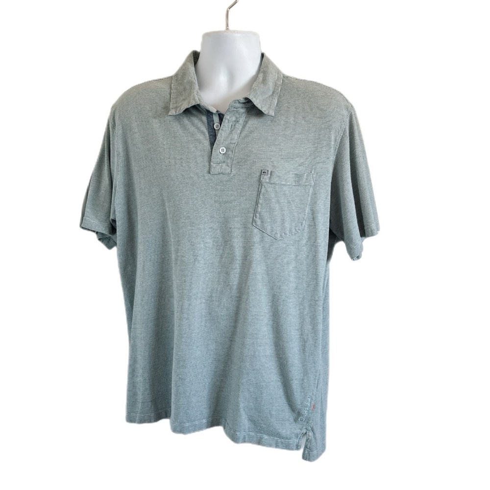 Quicksilver Men's Green Striped Polo Shirt with Pocket Size XL